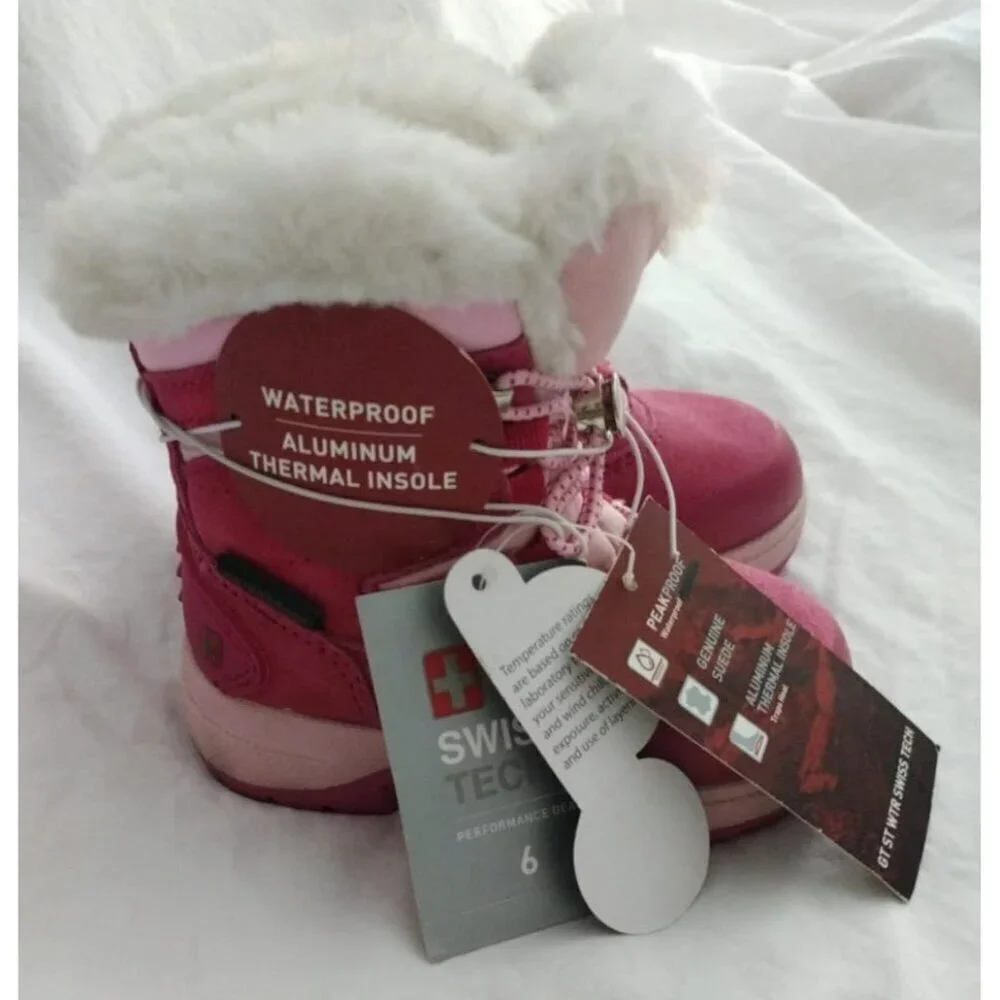 Swiss Tech Kids Winter Boots Size 6 Pink Fur Lined Waterproof